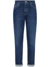 Brunello Cucinelli Logo-stitched Tapered Jeans In Blue