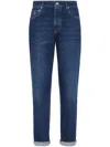 Brunello Cucinelli Logo-stitched Tapered Jeans In Navy