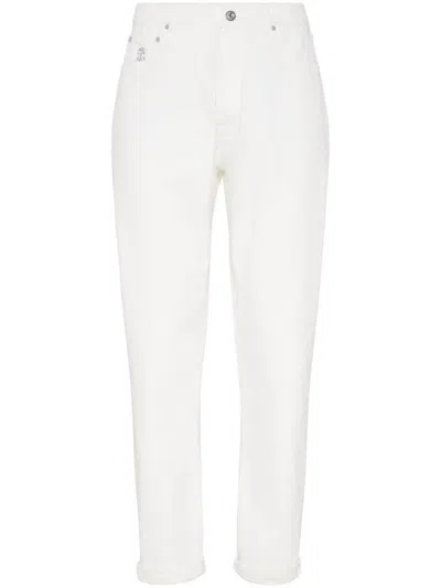 Brunello Cucinelli Men's Garment Dyed Iconic Fit Trousers In White