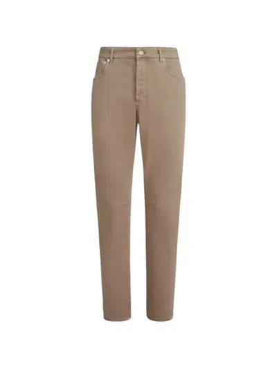 Brunello Cucinelli Iconic Fit Embroidered-logo Trousers In Brown