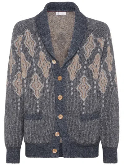Brunello Cucinelli Geometric Jacquard Pattern In Blue