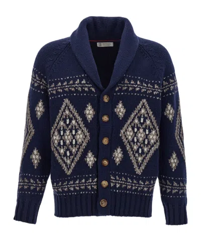 Brunello Cucinelli Intarsia-knit Cashmere Cardigan In Black