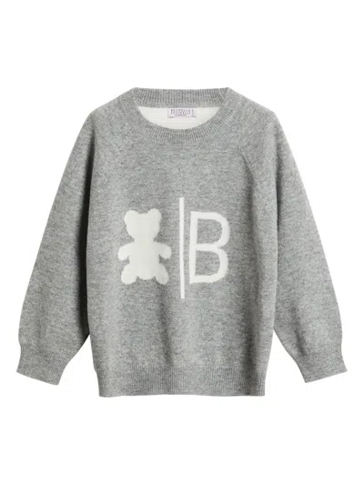 Brunello Cucinelli Babies' Intarsia-knit Cashmere Jumper In Grey