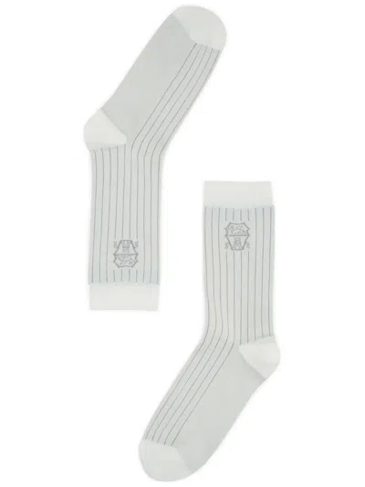 Brunello Cucinelli Intarsia-knit Logo Socks In Grey