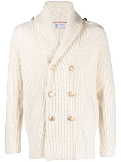 Brunello Cucinelli Intarsia-knit Wool-blend Cardigan In Neutrals