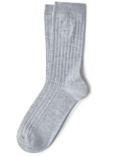 Brunello Cucinelli Intarsia-logo Knitted Socks In Grey