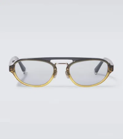 Brunello Cucinelli Intarsia Rays Aviator Sunglasses In Grey