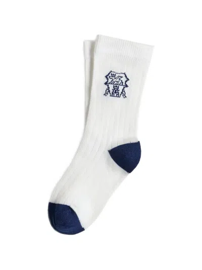 Brunello Cucinelli Kids' Intarsia Rib Knit Socks In White