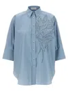 Brunello Cucinelli Intarsia Shirt With Embroidered Inlaid Detail In Blue