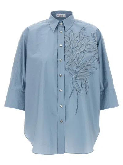 Brunello Cucinelli Intarsia Shirt Shirt And Blouse Light Blue