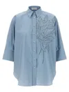 Brunello Cucinelli Intarsia Shirt With Embroidered Inlaid Detail In Blue