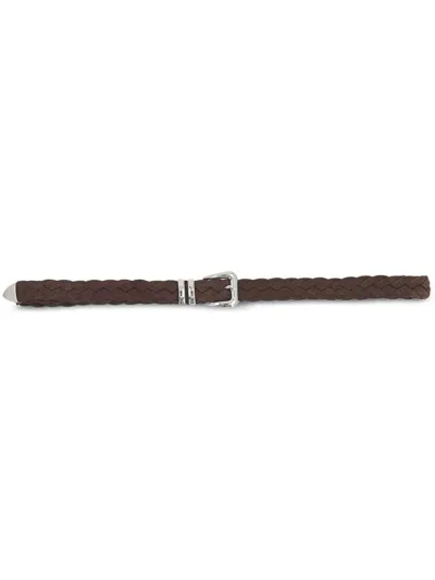 Brunello Cucinelli Braided Suede Belt Diamond-tip Detail In Brown