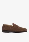 Brunello Cucinelli Woven Suede Penny Loafer In Brown