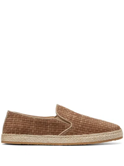 Brunello Cucinelli Interwoven Suede Slippers In Brown