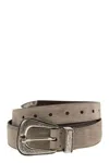 Brunello Cucinelli Inverted Leather Belt With Machined Buckle And Toecap In Grey