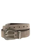 Brunello Cucinelli Inverted Leather Belt With Machined Buckle And Toecap In Turtledove