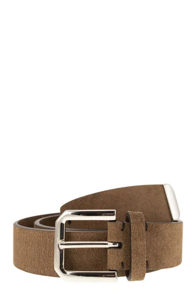 BRUNELLO CUCINELLI BRUNELLO CUCINELLI INVERTED LEATHER BELT WITH SQUARE BUCKLE AND TOECAP