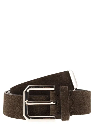 Brunello Cucinelli Inverted Leather Belt With Square Buckle And Toecap In Brown