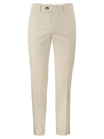 Brunello Cucinelli Italian Fit Cotton Gabardine Trousers In White