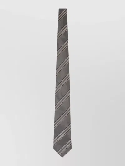Brunello Cucinelli Italian Stripe Tie Pointed Blade Lightweight In Gray