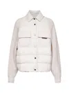 Brunello Cucinelli Ivory Canvas And Knit Shiny Flap Detail Down Jacket