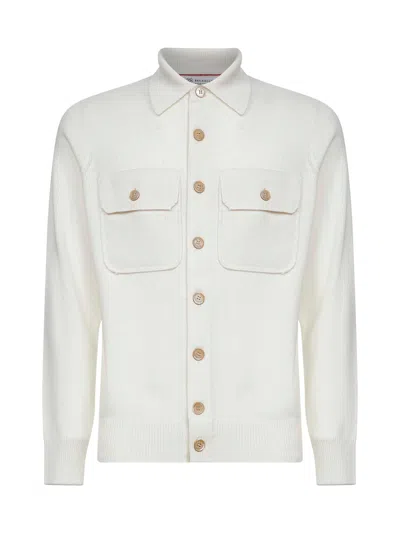 Brunello Cucinelli Ivory Cashmere Knit Cardigan In White