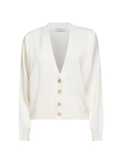Brunello Cucinelli Ivory Cashmere Monili Cardigan In Neutral