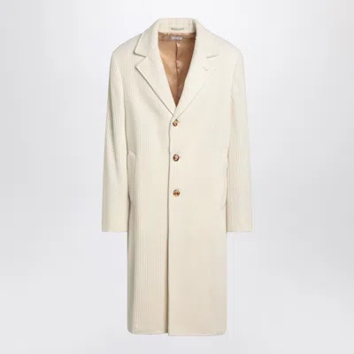 Brunello Cucinelli Corduroy Coat With Button Cuffs And Side Pockets In Neutral