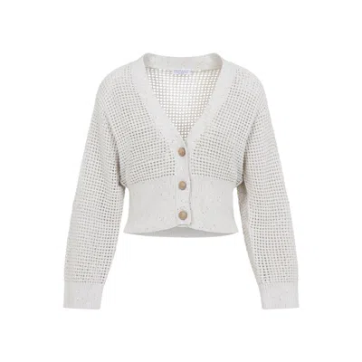 Brunello Cucinelli Ivory Cotton Cardigan In Gray