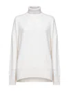 Brunello Cucinelli Ivory Diamante Cashmere And Silk Turtleneck Sweater In White