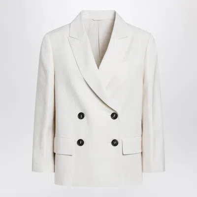 Brunello Cucinelli Ivory Fluid Twill Jacket In Viscose And Linen In White