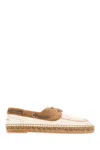Brunello Cucinelli Leather Loafers With Jewel Insert And Espadrille Sole In C8495