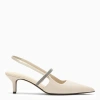 Brunello Cucinelli Ivory Leather Slingback Women In Light Blue