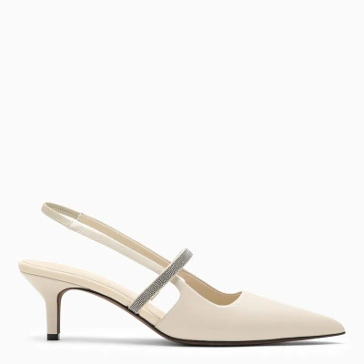 Brunello Cucinelli Ivory Leather Slingback Women In Blue