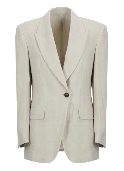 Brunello Cucinelli Ivory Linen Blazer In Neutrals