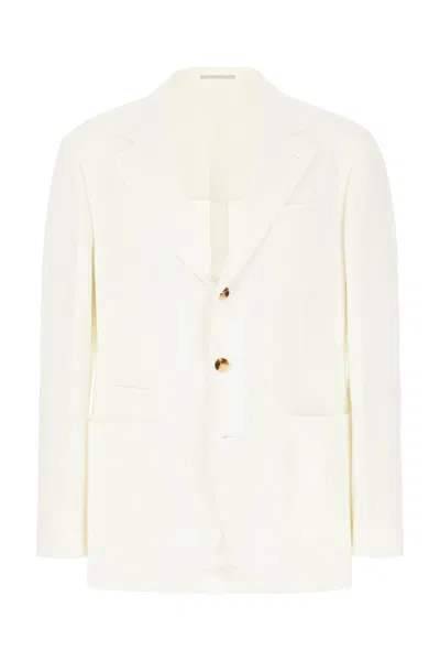 Brunello Cucinelli Ivory Linen Blazer In Panama