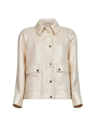 Brunello Cucinelli Ivory Linen Lamé Twill Jacket In Nude