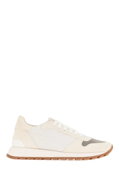 Brunello Cucinelli Ivory Nylon And Suede Sneakers In C6280