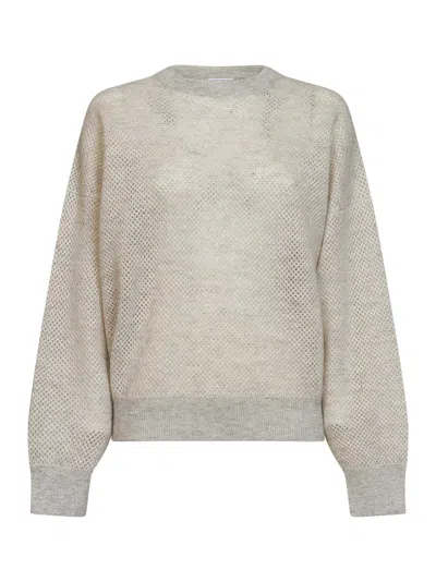 Brunello Cucinelli Ivory Sparkling Double-knit Net Sweater In Neutral