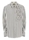 Brunello Cucinelli White Shirt With Floral Embroidery On The Front And All-over Striped Motif