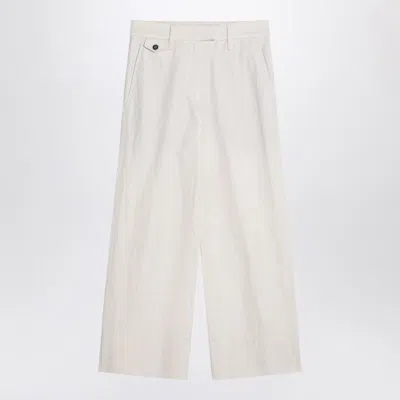 BRUNELLO CUCINELLI IVORY TROUSERS IN COTTON AND LINEN