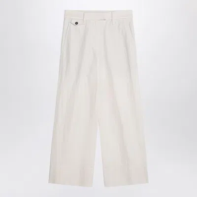 BRUNELLO CUCINELLI BRUNELLO CUCINELLI IVORY TROUSERS IN COTTON AND LINEN