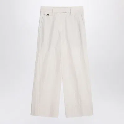 BRUNELLO CUCINELLI BRUNELLO CUCINELLI  IVORY TROUSERS IN COTTON AND LINEN