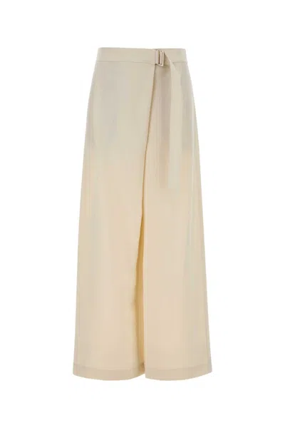 Brunello Cucinelli Women Ivory Viscose Blend Wide-leg Pant In Neutral