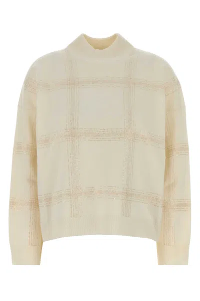 Brunello Cucinelli Ivory Wool Blend Oversize Sweater In Neutral