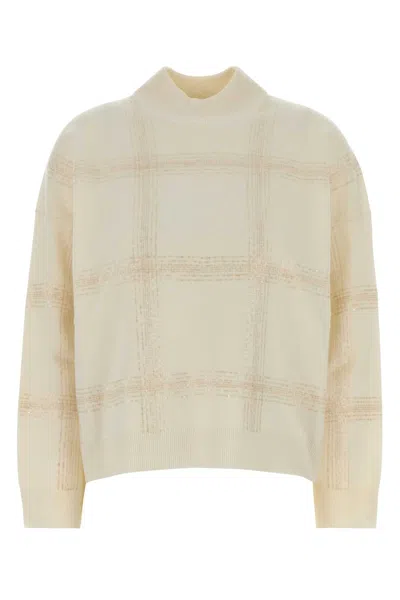 Brunello Cucinelli Women Ivory Wool Blend Oversize Sweater In Neutral