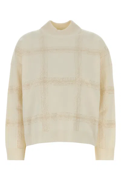 Brunello Cucinelli Ivory Wool Blend Oversize Sweater In Neutral