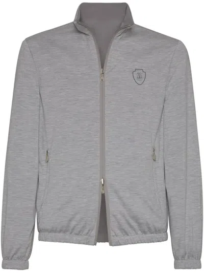 BRUNELLO CUCINELLI GREY LOGO-PRINT JACKET
