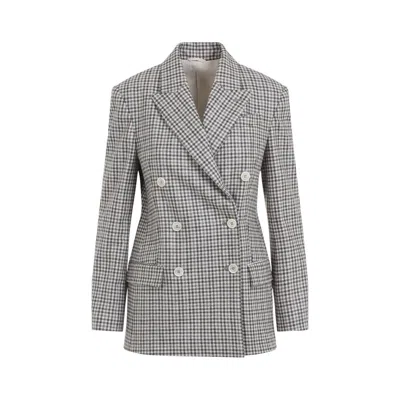 Brunello Cucinelli Double-breasted Virgin Wool Jacket With Check Pattern In Gray