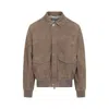 Brunello Cucinelli Leather Bomber Jacket Men In Beige